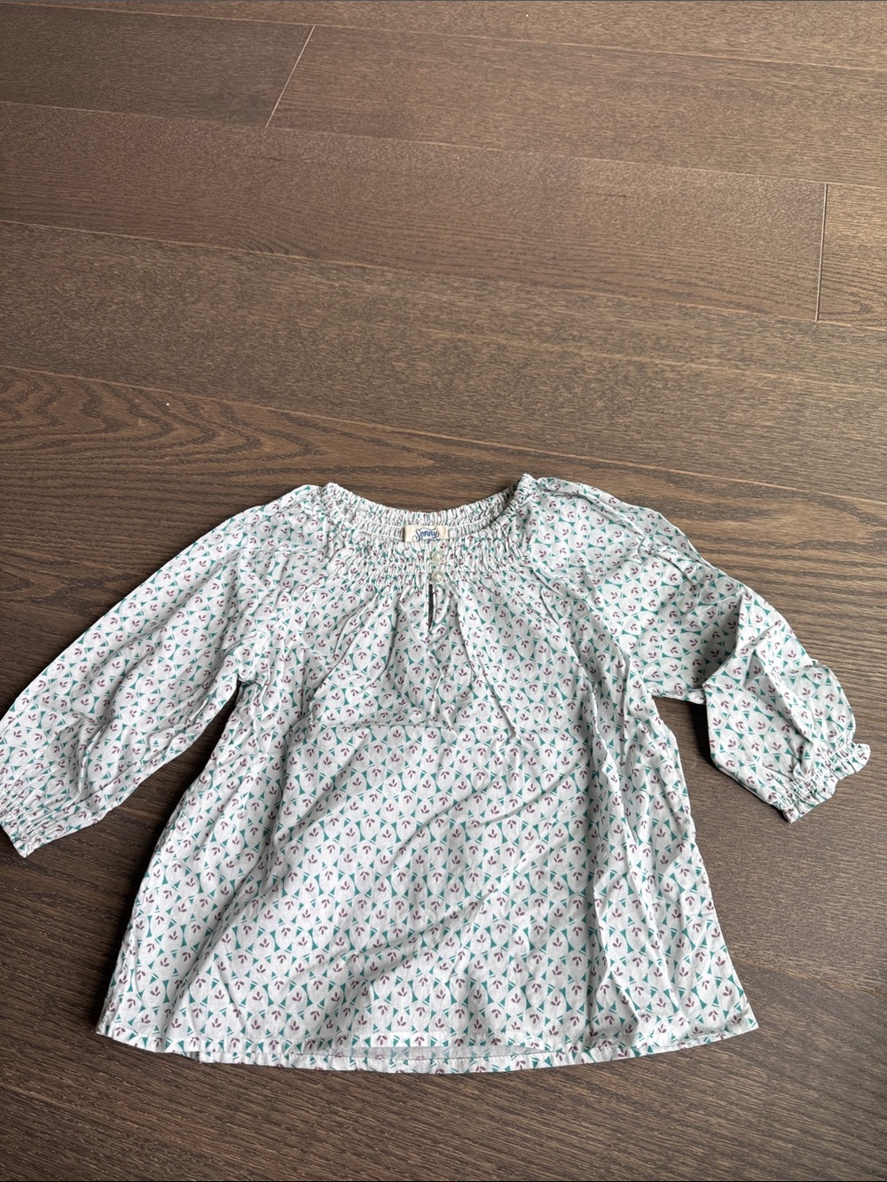 Smocked White Floral Long-Sleeve Girls' Top